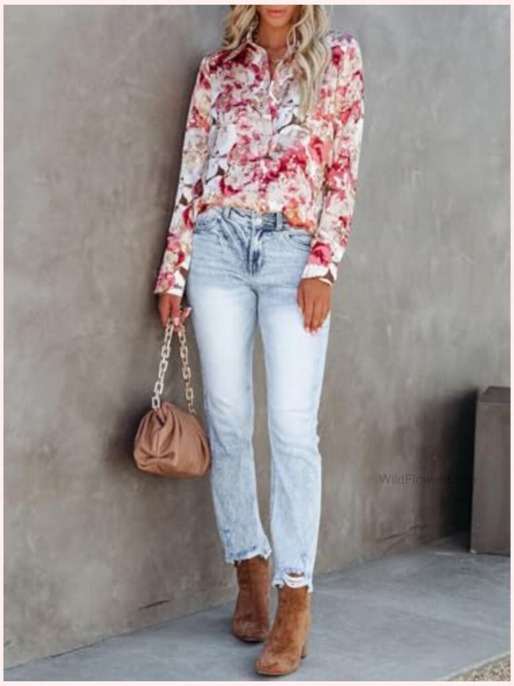 Womens Long Sleeve Button Down Wrinkle-Free Dressy Casual Blouse Floral Print - Picture 5 of 7